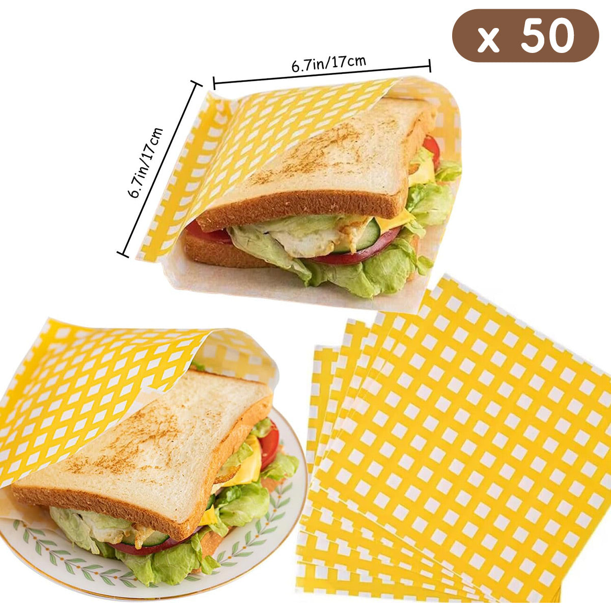 50PCS Sandwich Disposable Paper Bags Food Grade Oil Proof