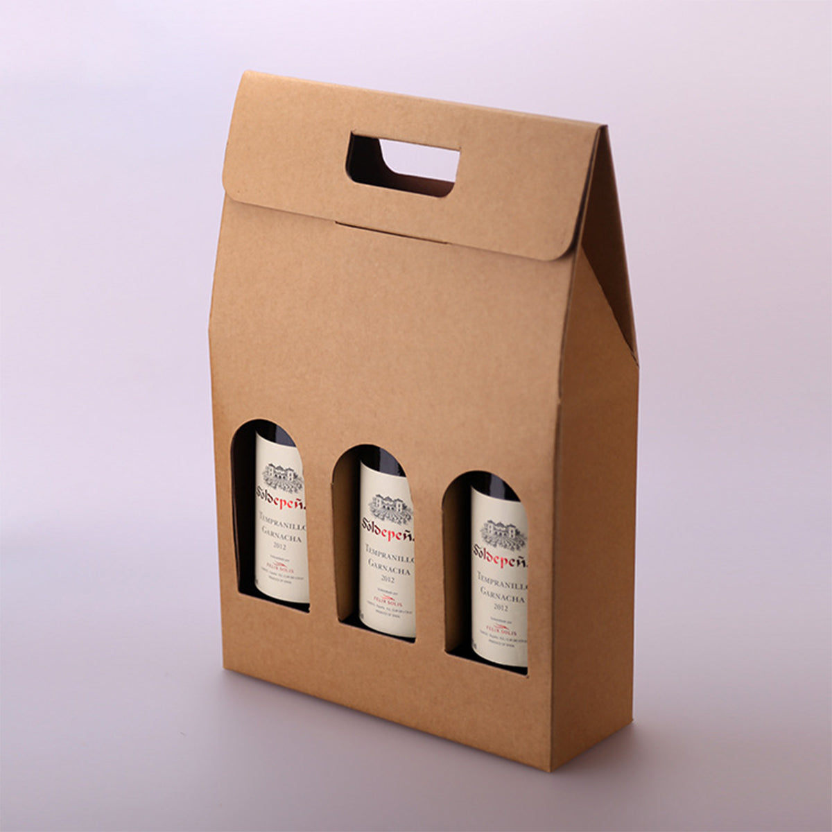 5PCS 3 Bottle Kraft Paper Wine Gift Boxes with Handle Packaging