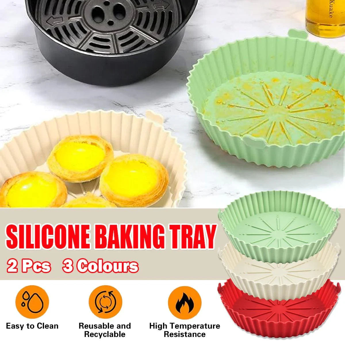 Round Silicone Air Fryer Baking Pan Tray 2PCS