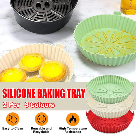 Round Silicone Air Fryer Baking Pan Tray 2PCS