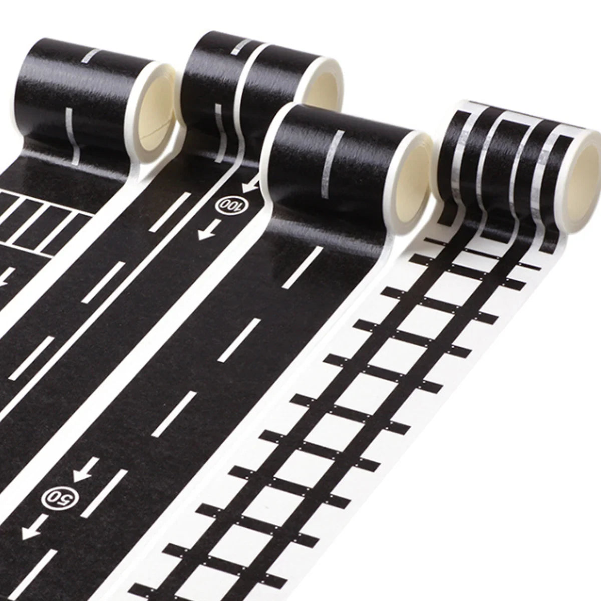 Cartoon Road Rail Transit Tape Sticker 4PCS