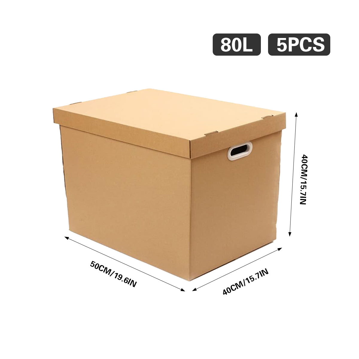 80L Kraft Paper Storage Boxes with Lid Stackable 5PCS