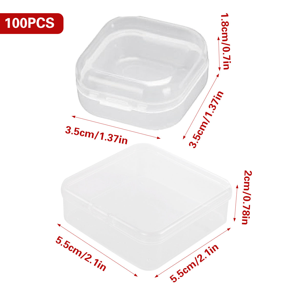 100PCS Clear Square Storage Boxes with Snap Lid for Small Parts Packaging