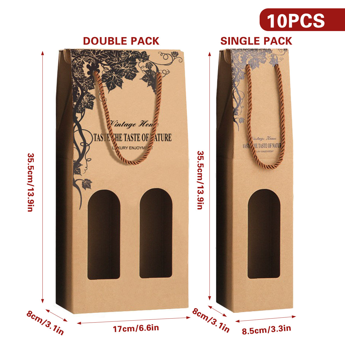 10PCS Wine Paper Bags Brown Kraft Single/Double Bottle Carrier