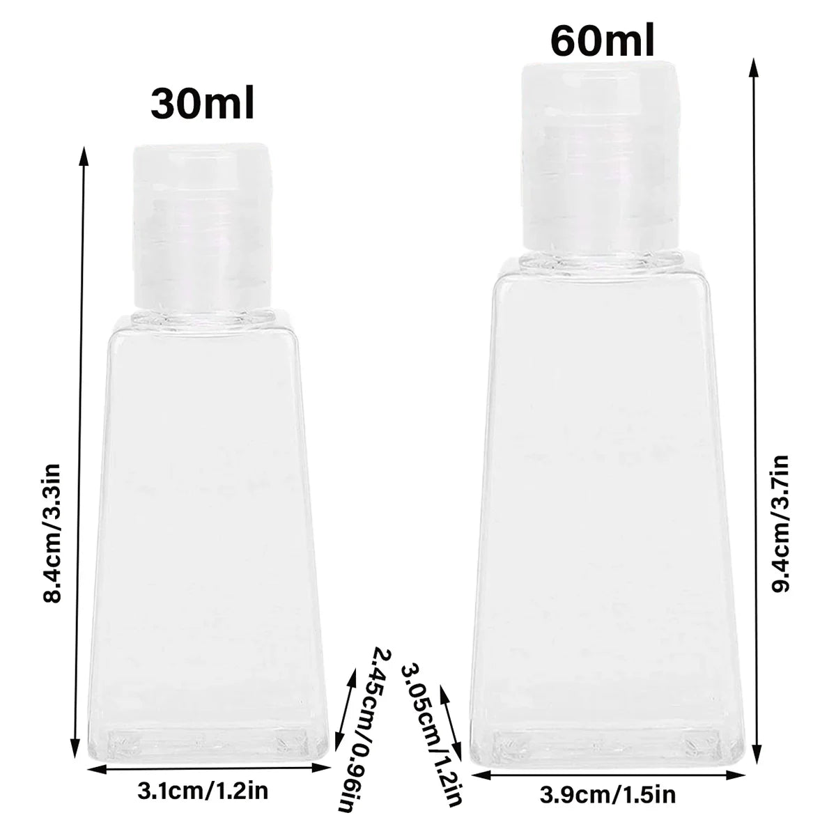100pcs 30ml 60ml Trapezoidal Clear Refillable Cosmetic Bottles