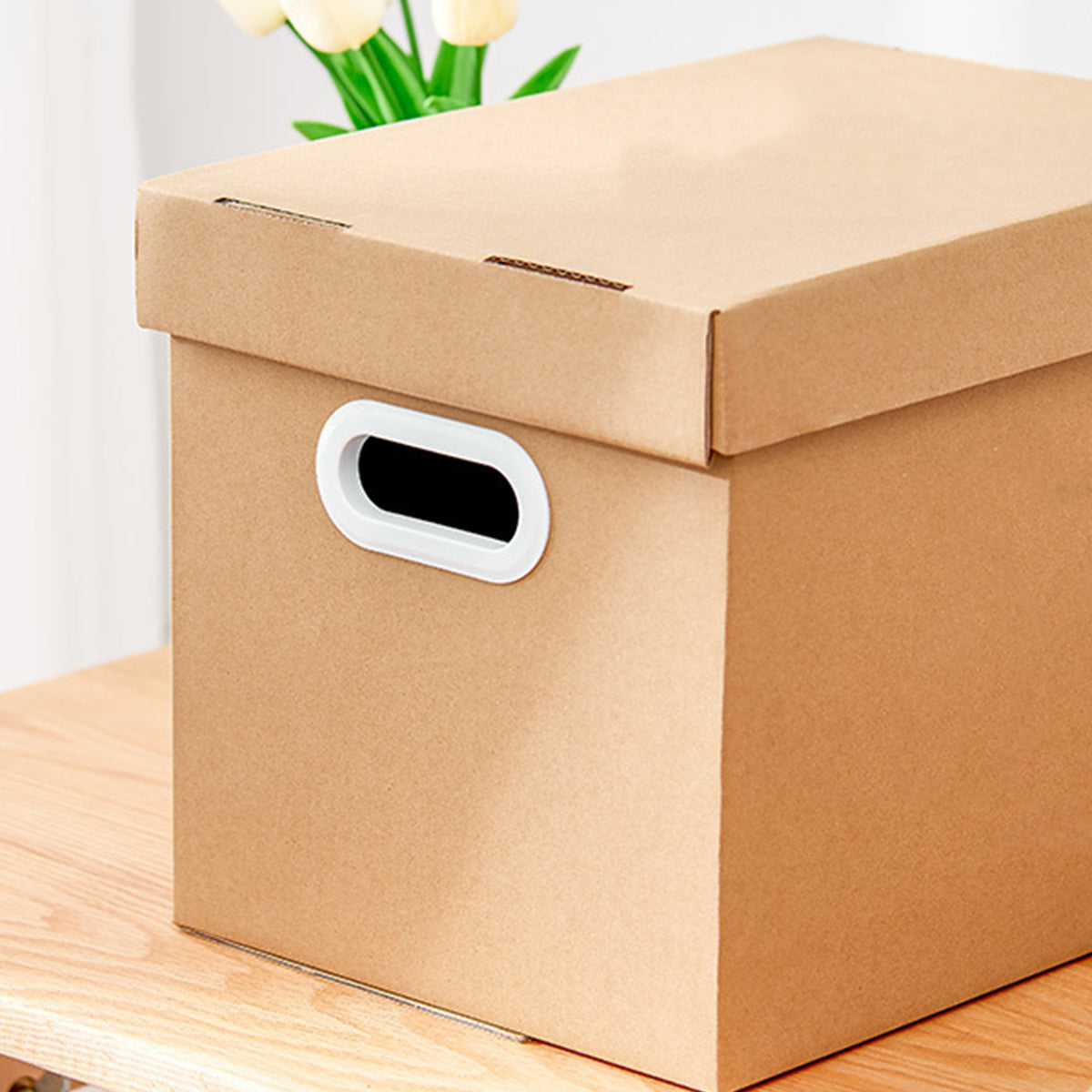 80L Kraft Paper Storage Boxes with Lid Stackable 5PCS