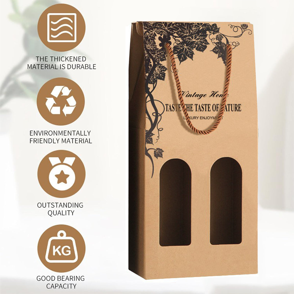 10PCS Wine Paper Bags Brown Kraft Single/Double Bottle Carrier
