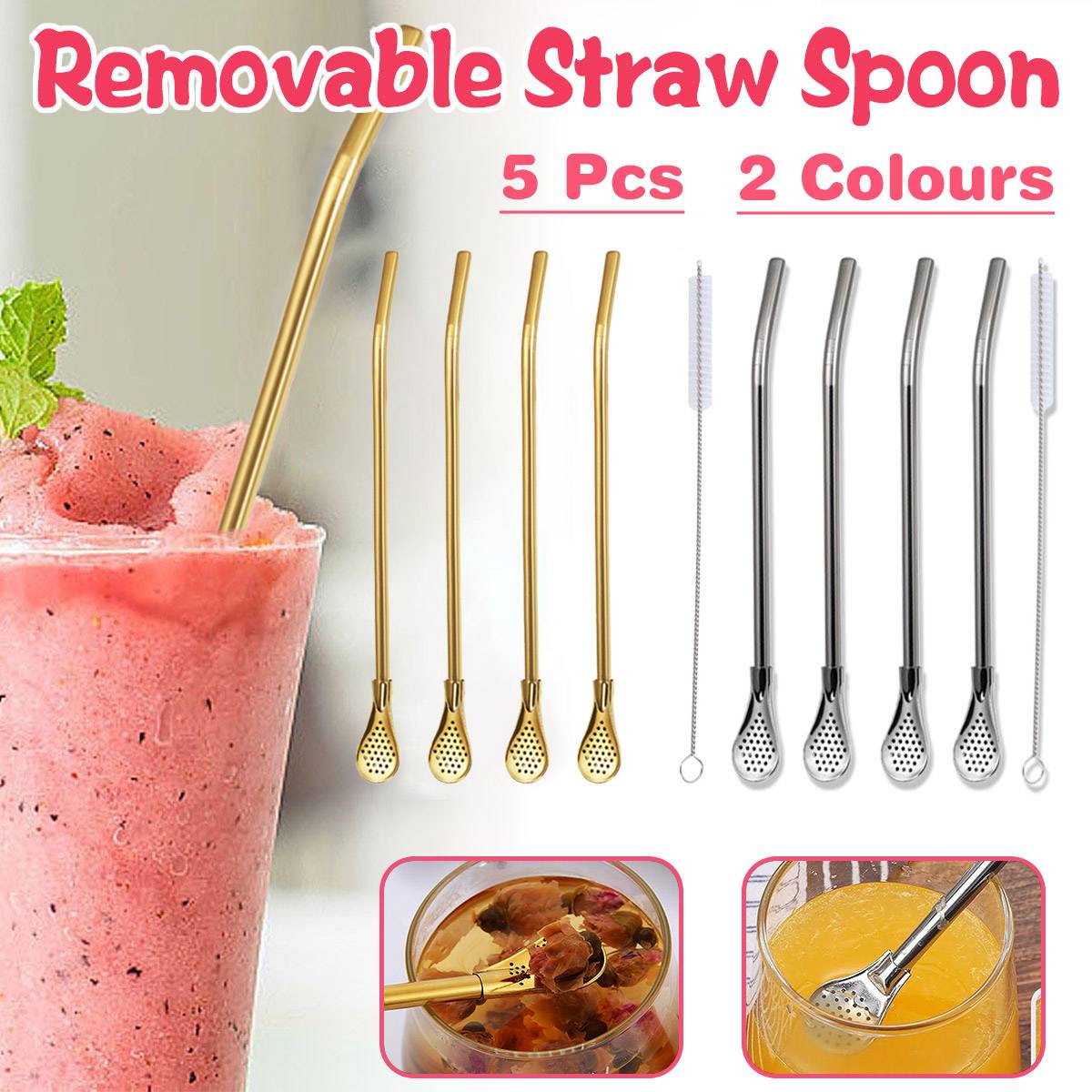 Straw Spoon Drink Strainer Stirrer 5PCS