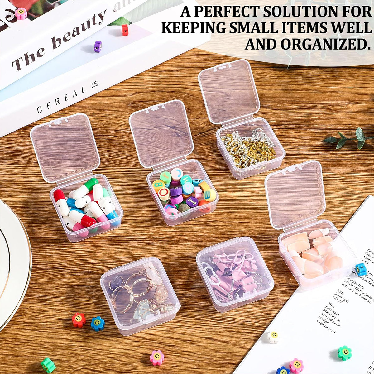 100PCS Clear Square Storage Boxes with Snap Lid for Small Parts Packaging