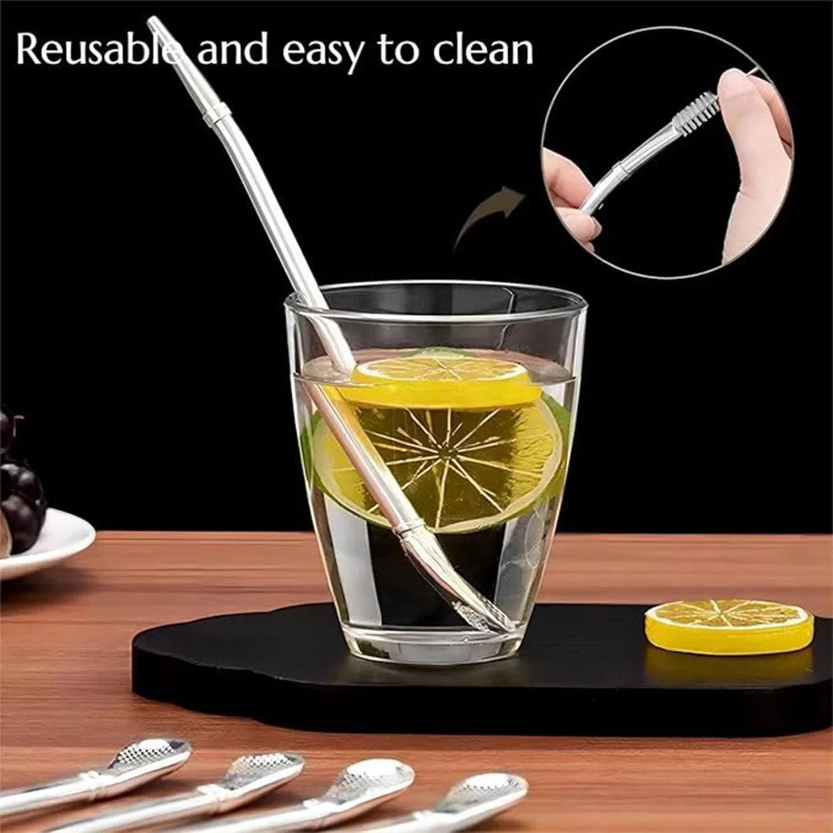 Straw Spoon Drink Strainer Stirrer 5PCS