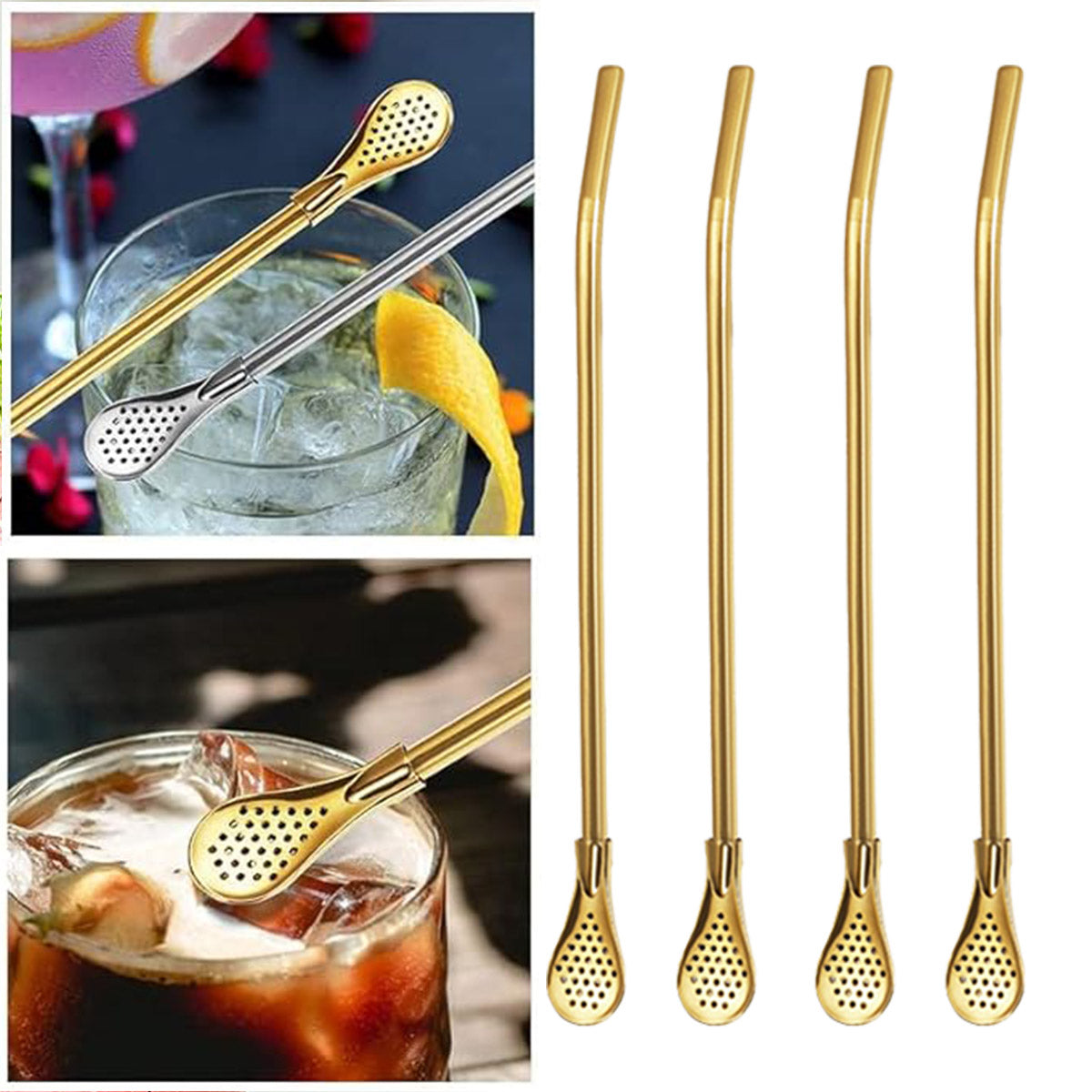 Straw Spoon Drink Strainer Stirrer 5PCS