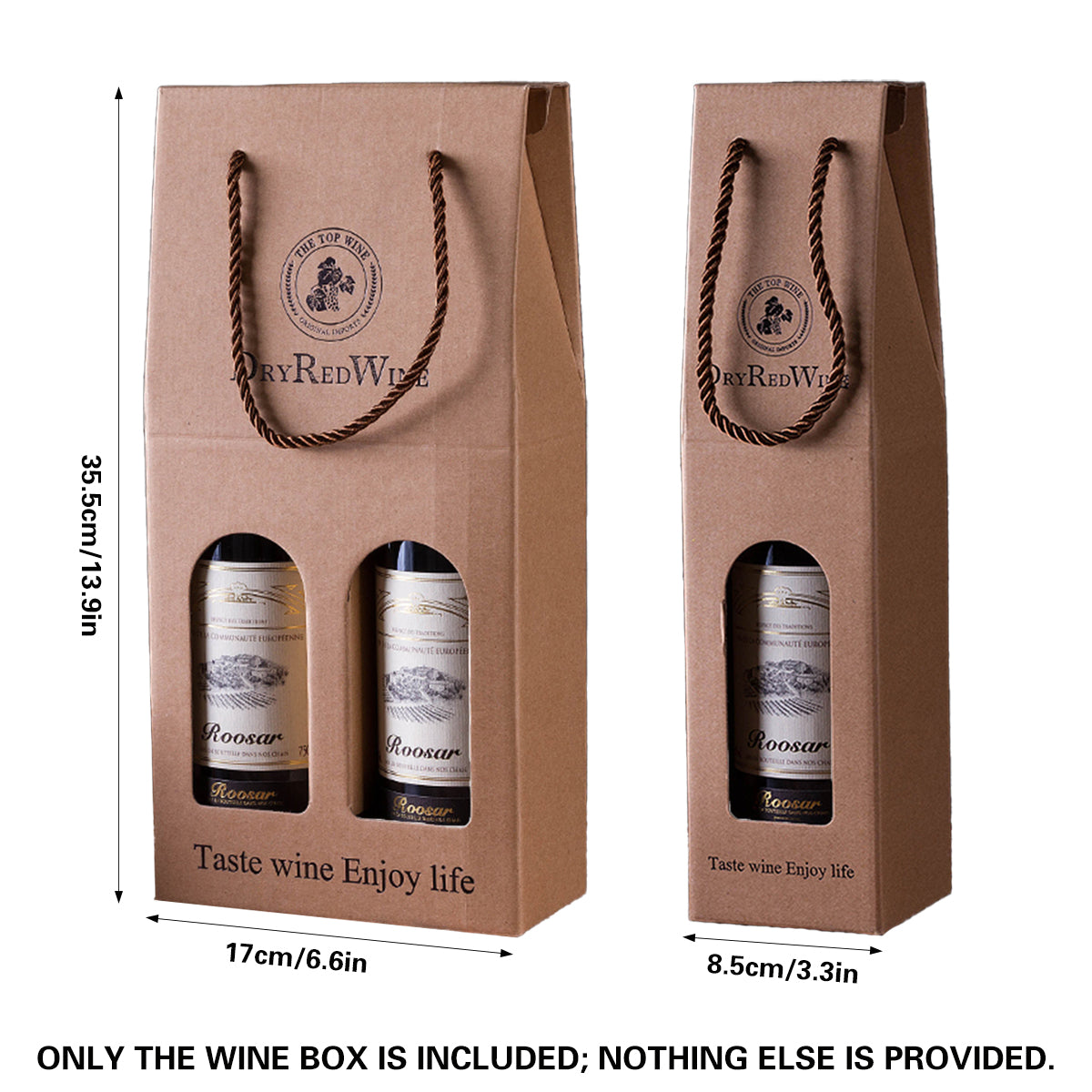 Handheld Wine Gift Box Single or Double Bottles Corrugated Cardboard Durable