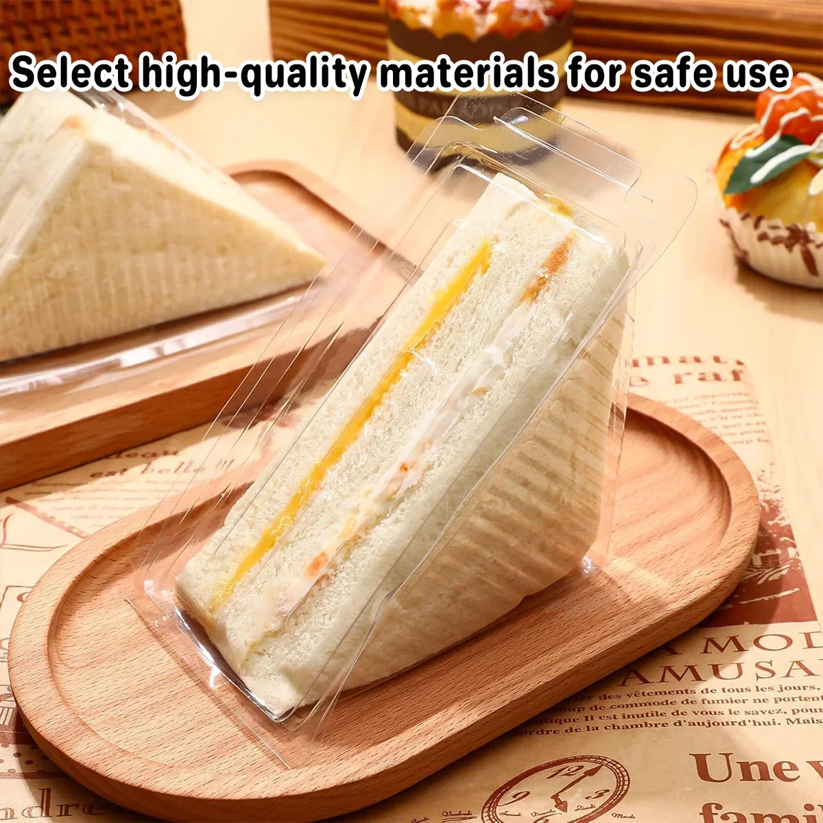 100pcs Transparent Triangle Plastic Sandwich Boxes