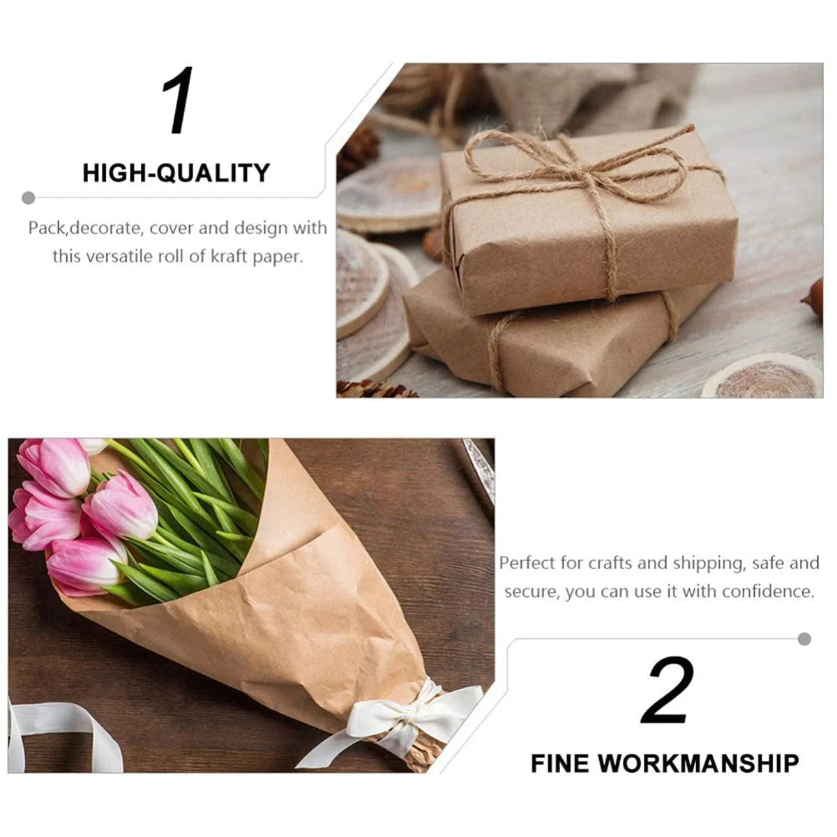 Brown Kraft Paper Rolls Gift Wrapping 5PCS