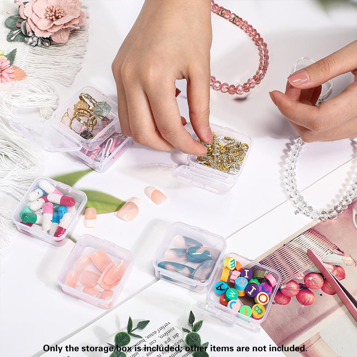 100PCS Clear Square Storage Boxes with Snap Lid for Small Parts Packaging