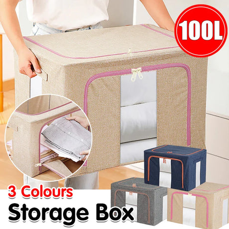 Linen Large Capacity Foldable Storage Box Organizer 3 Colors 1 PCS