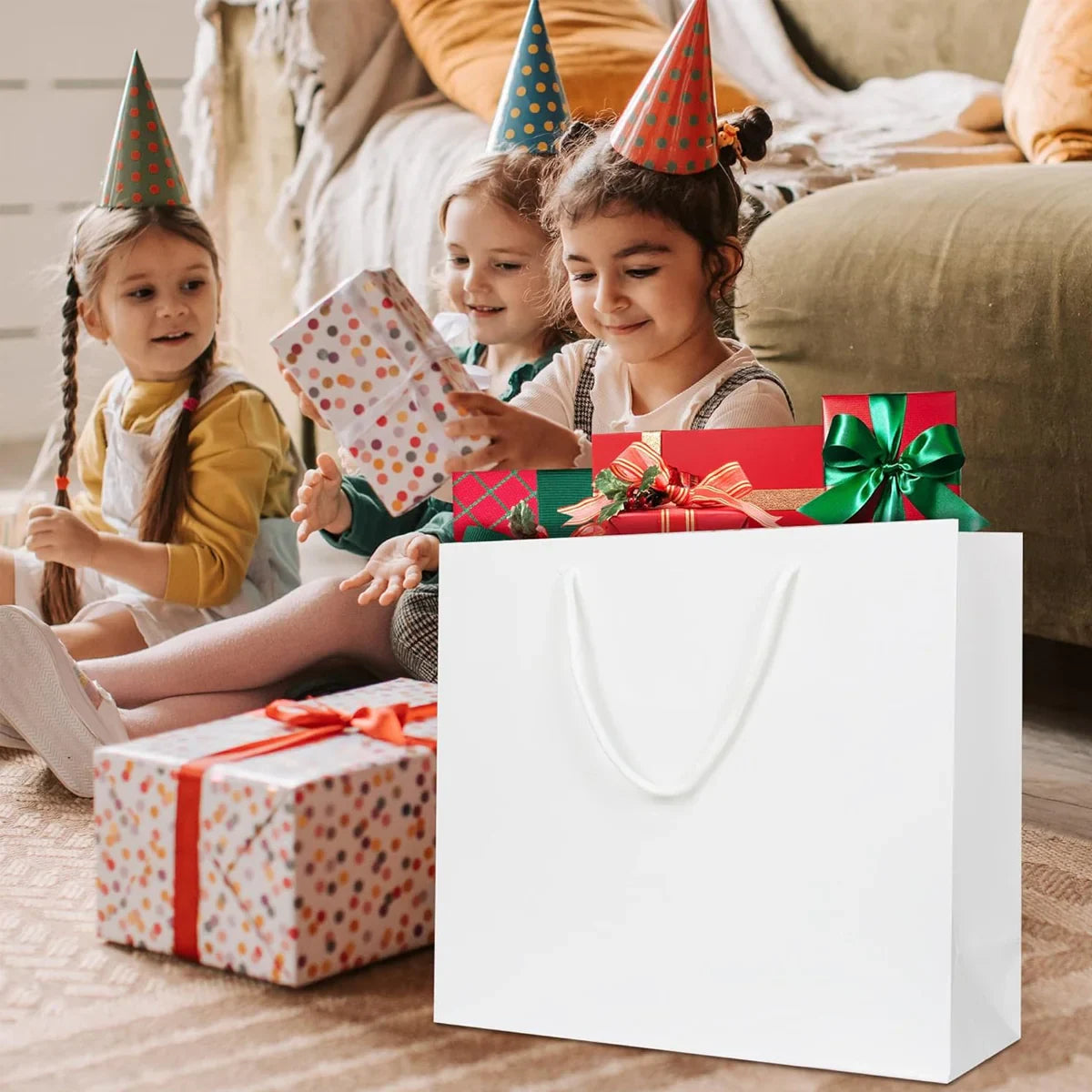 50pcs Kraft Paper Gift Bags Blank Custom Handbags