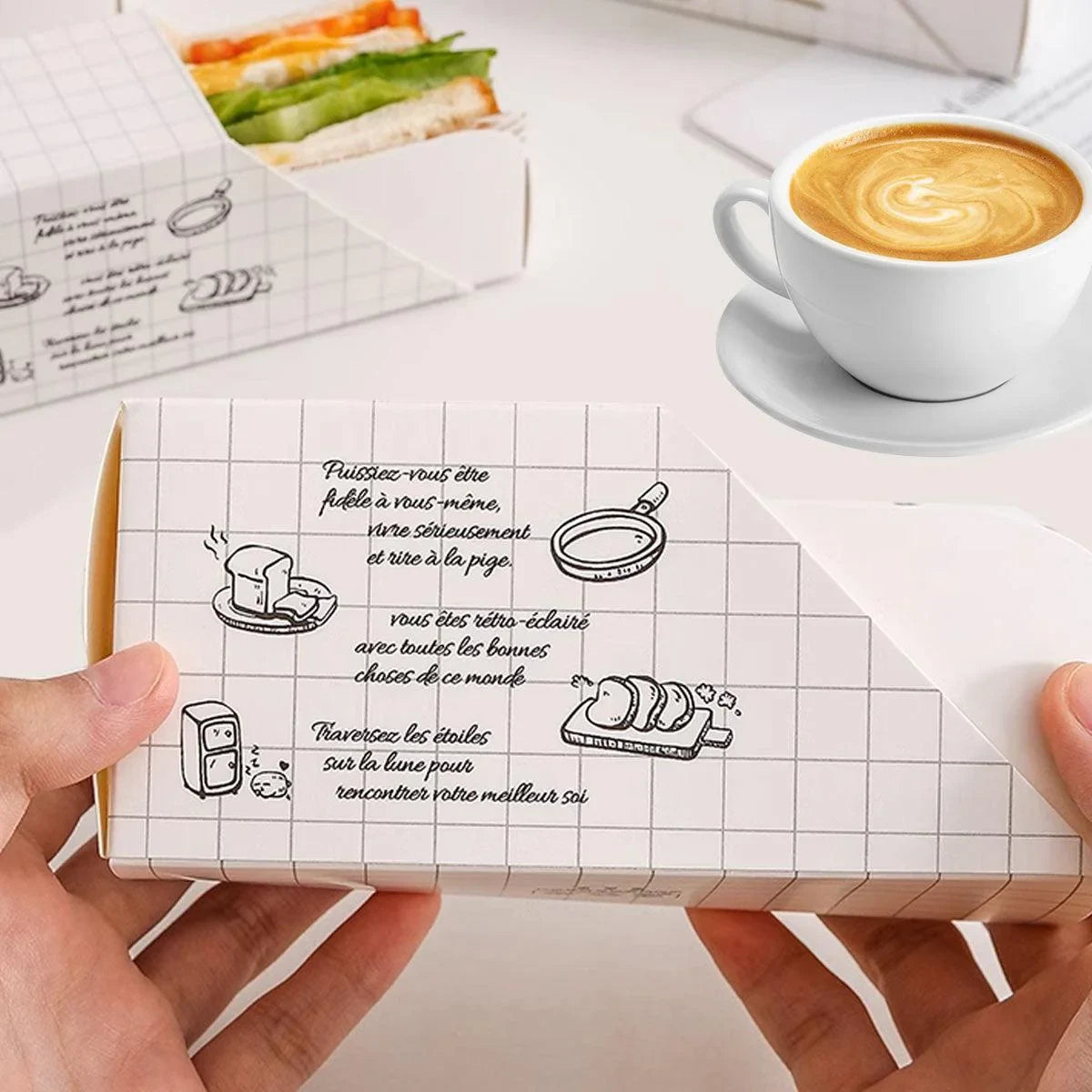 Sandwich Packing Box Paper Tray Takeaway Food Storage 50PCS