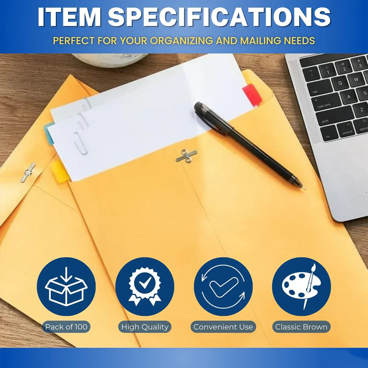 100pcs Kraft Paper Envelope Bags with Iron Buckle