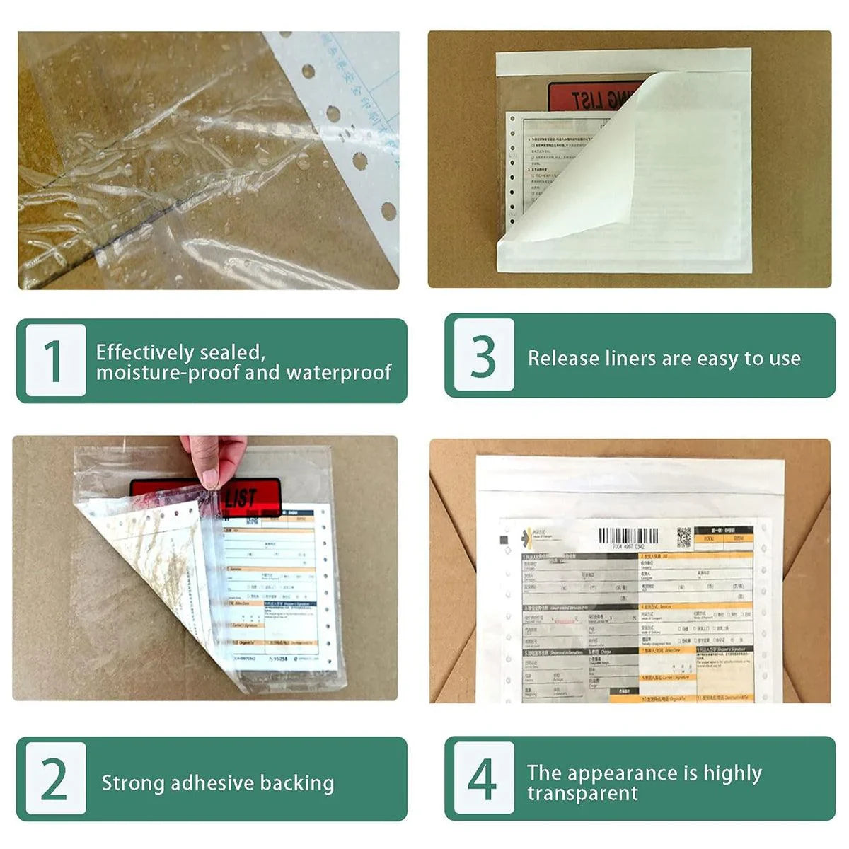 Transparent Plastic Zip Lock Bags Packing List Envelopes 100PCS