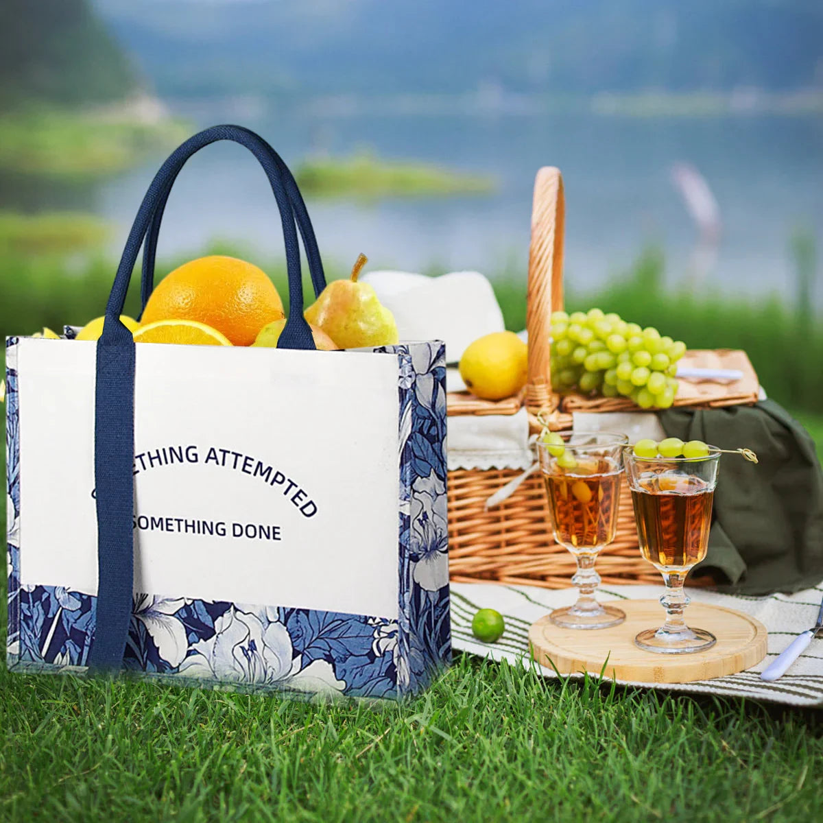 Canvas Tote Bag Shopping Bag Eco-Friendly Large Capacity Handbag Organizer