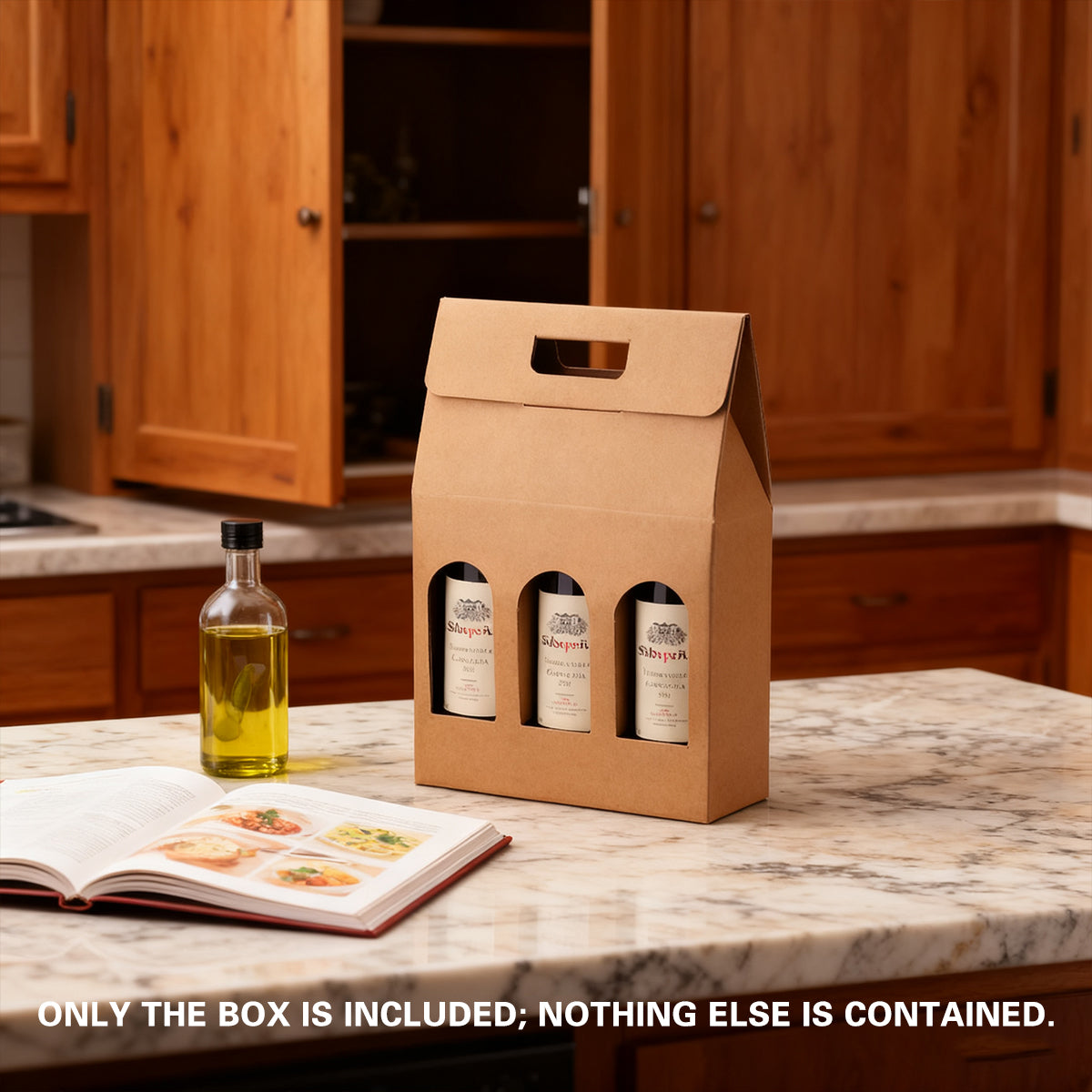 5PCS 3 Bottle Kraft Paper Wine Gift Boxes with Handle Packaging