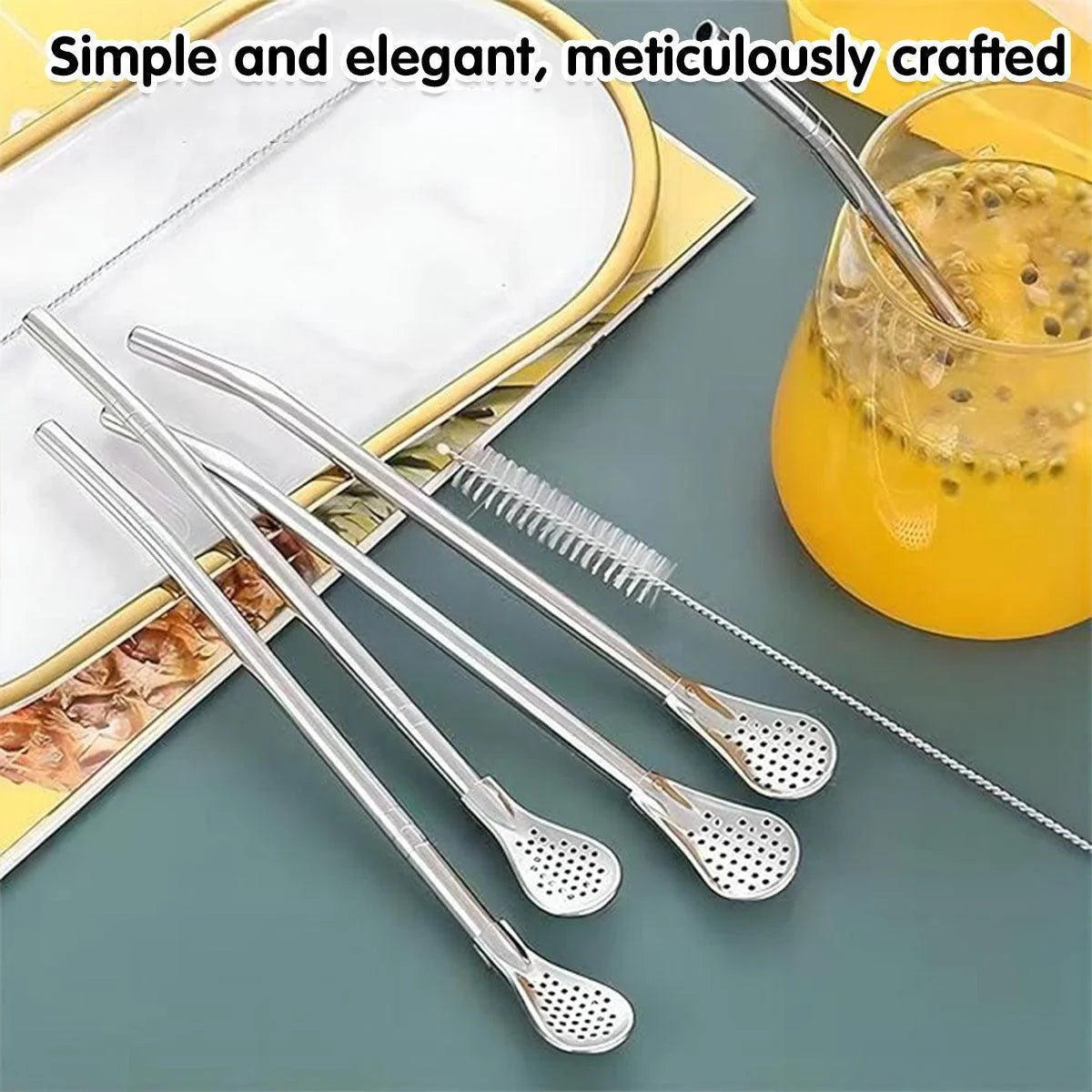 Straw Spoon Drink Strainer Stirrer 5PCS