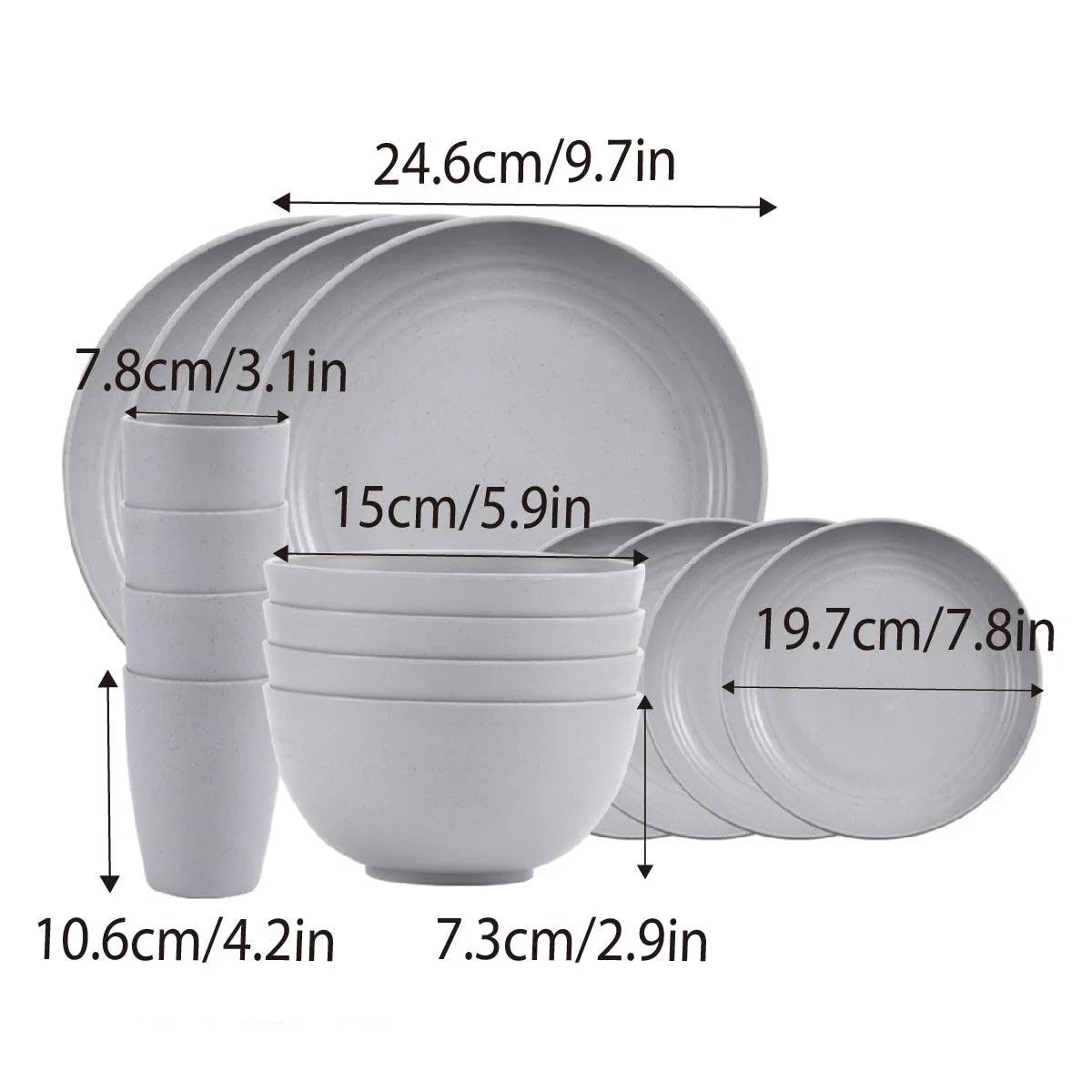 Wheat Straw Tableware Set Plates 16PCS