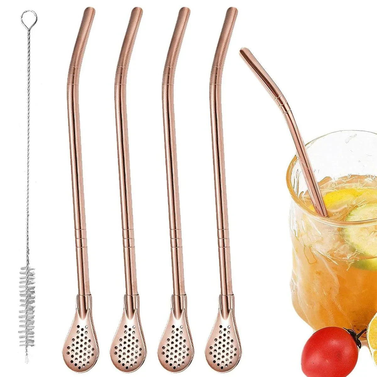 Straw Spoon Drink Strainer Stirrer 5PCS