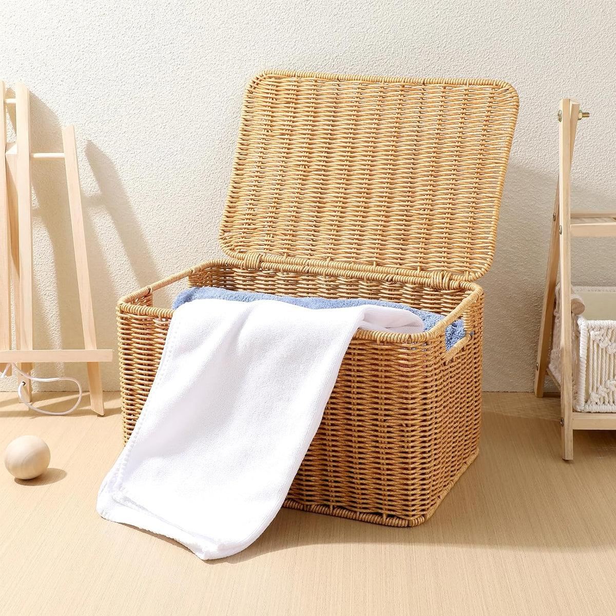 Faux Rattan Woven Basket Storage Box 1PC