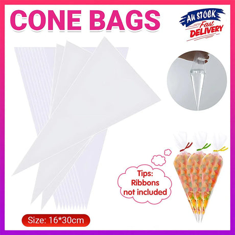 100PCS Easter Clear Cello Cone Bags