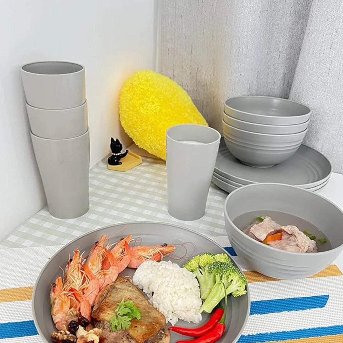 Wheat Straw Tableware Set Plates 16PCS