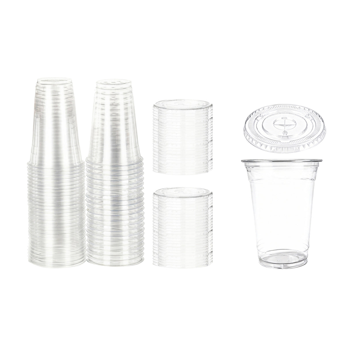 250Sets Transparent Drinking Cups with Lids 400ml Food-Grade