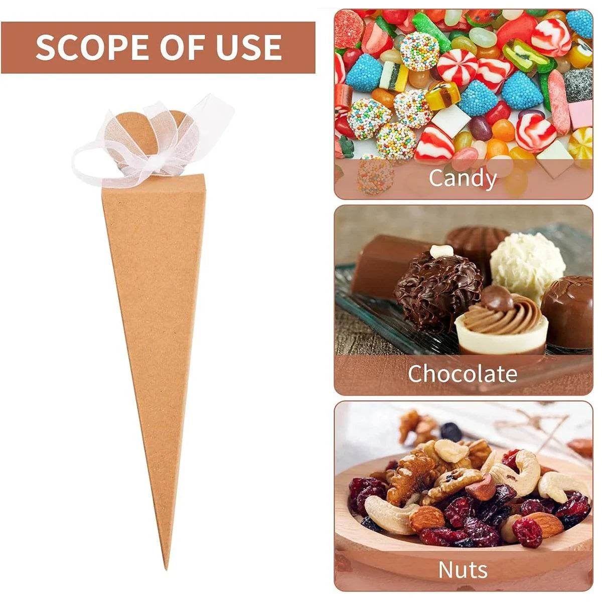 Cone Candy Gift Boxes Ice Cream Shape 50PCS