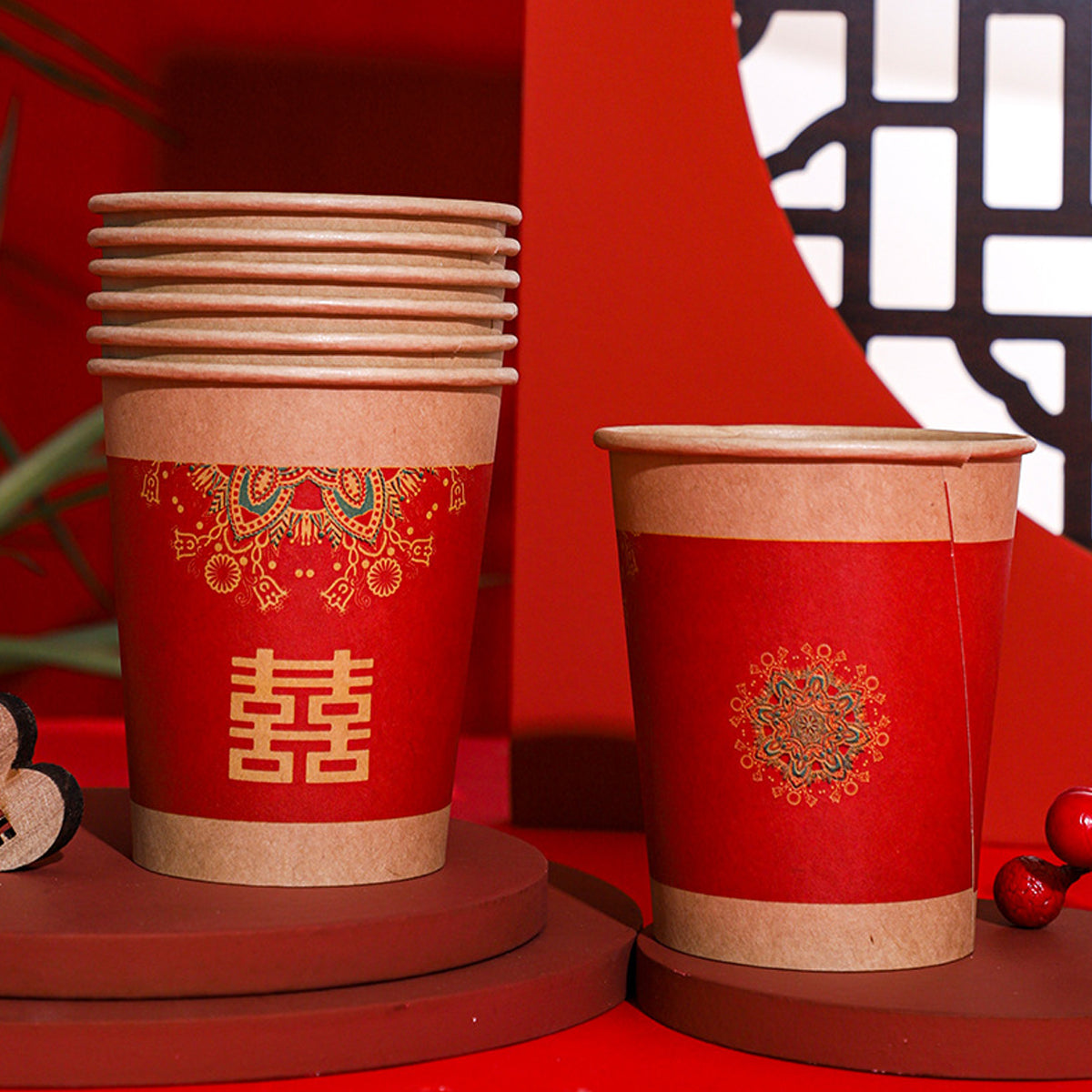 500PCS Double Happiness Printed Paper Cups Wedding Hot Cold Drink Cups