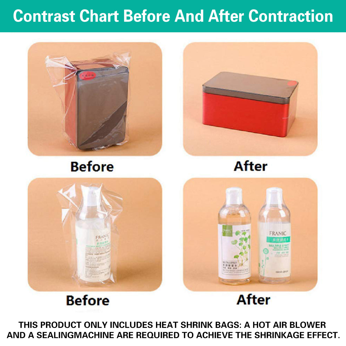 Food-Grade POF Heat Shrink Bags 100/200PCS for Vacuum Sealer Packaging