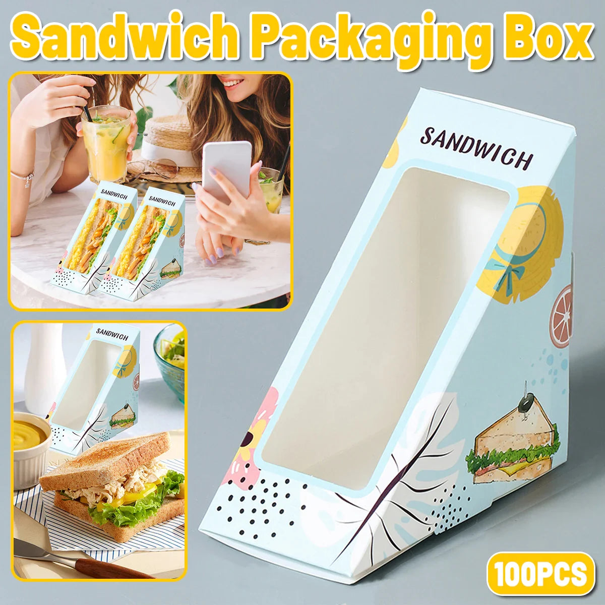 Triangle Sandwich Boxes Kraft Packing 100PCS