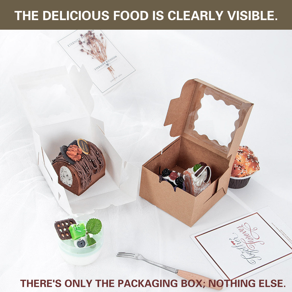50PCS Cake Packaging Boxes with Transparent Window Durable