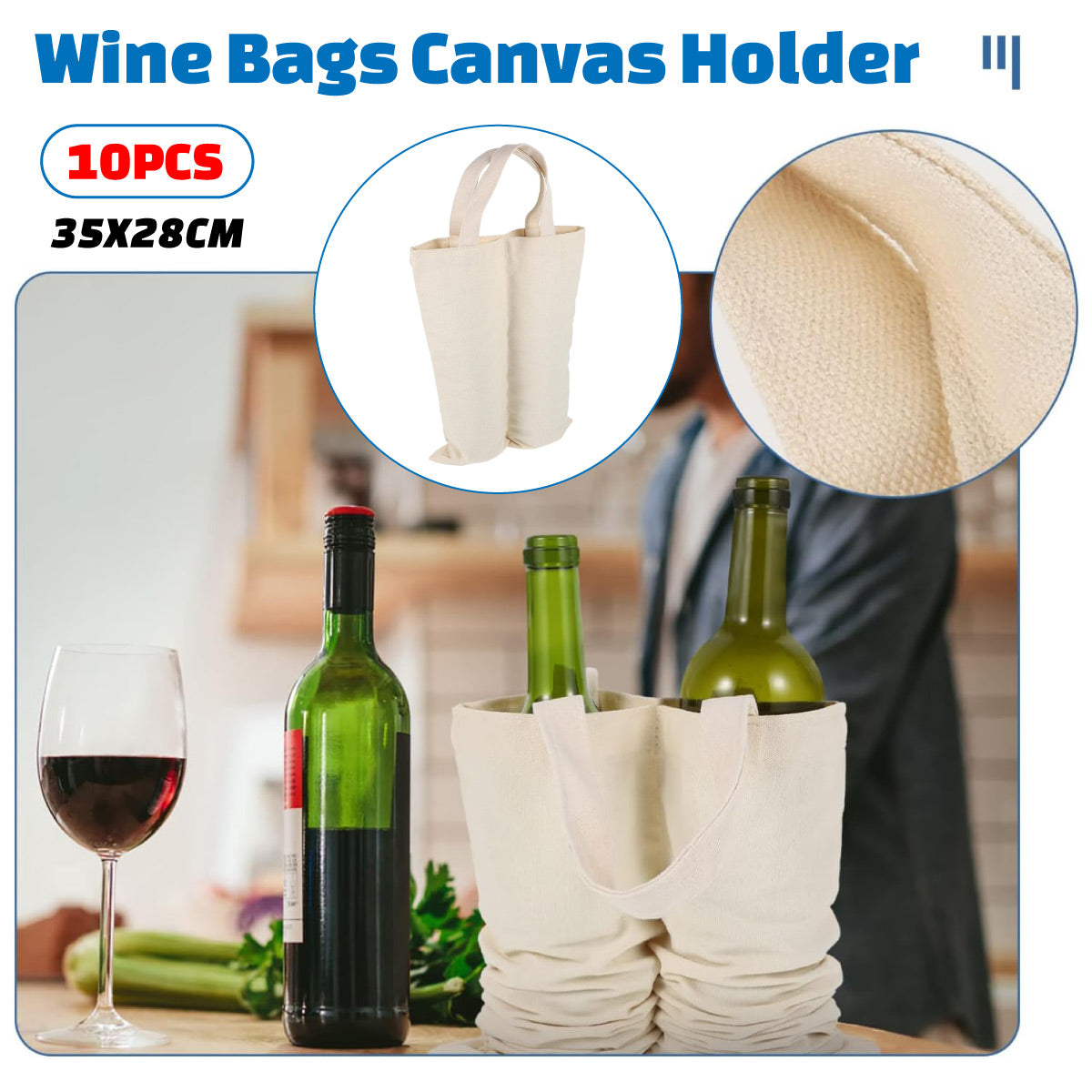 10PCS Double Wine Bottle Canvas Gift Bags with Handles Reusable