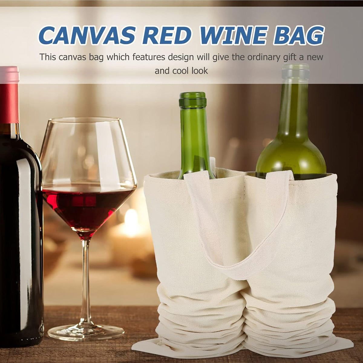 10PCS Double Wine Bottle Canvas Gift Bags with Handles Reusable