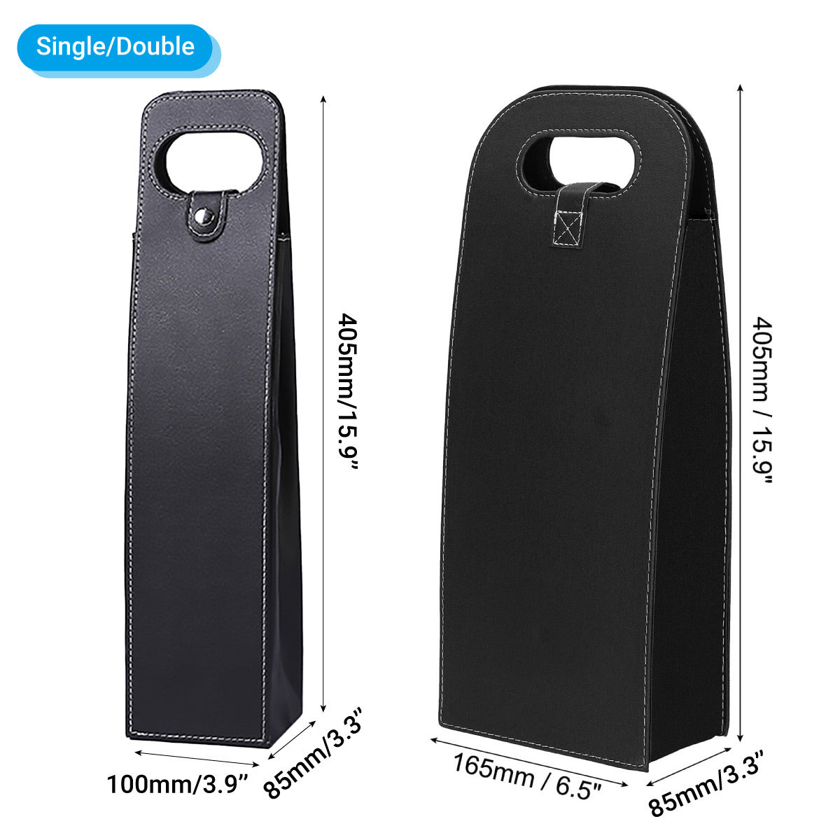 PU Leather Wine Tote Bag Single Double Bottle Foldable Carry Bag