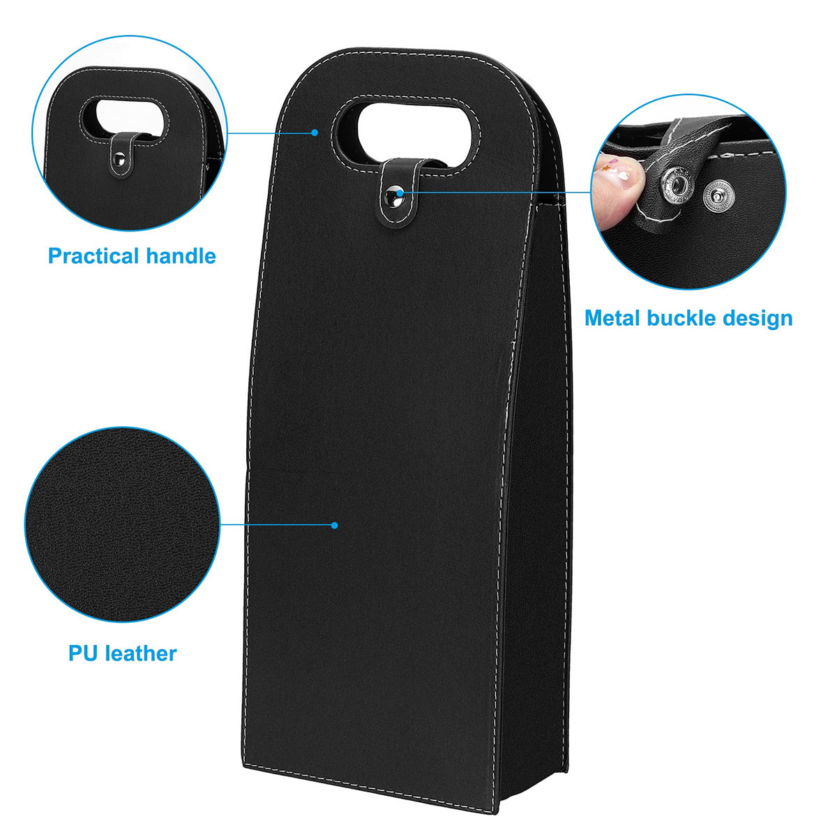 PU Leather Wine Tote Bag Single Double Bottle Foldable Carry Bag