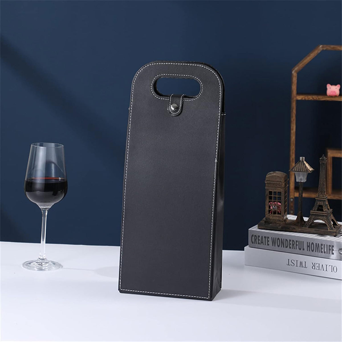 PU Leather Wine Tote Bag Single Double Bottle Foldable Carry Bag