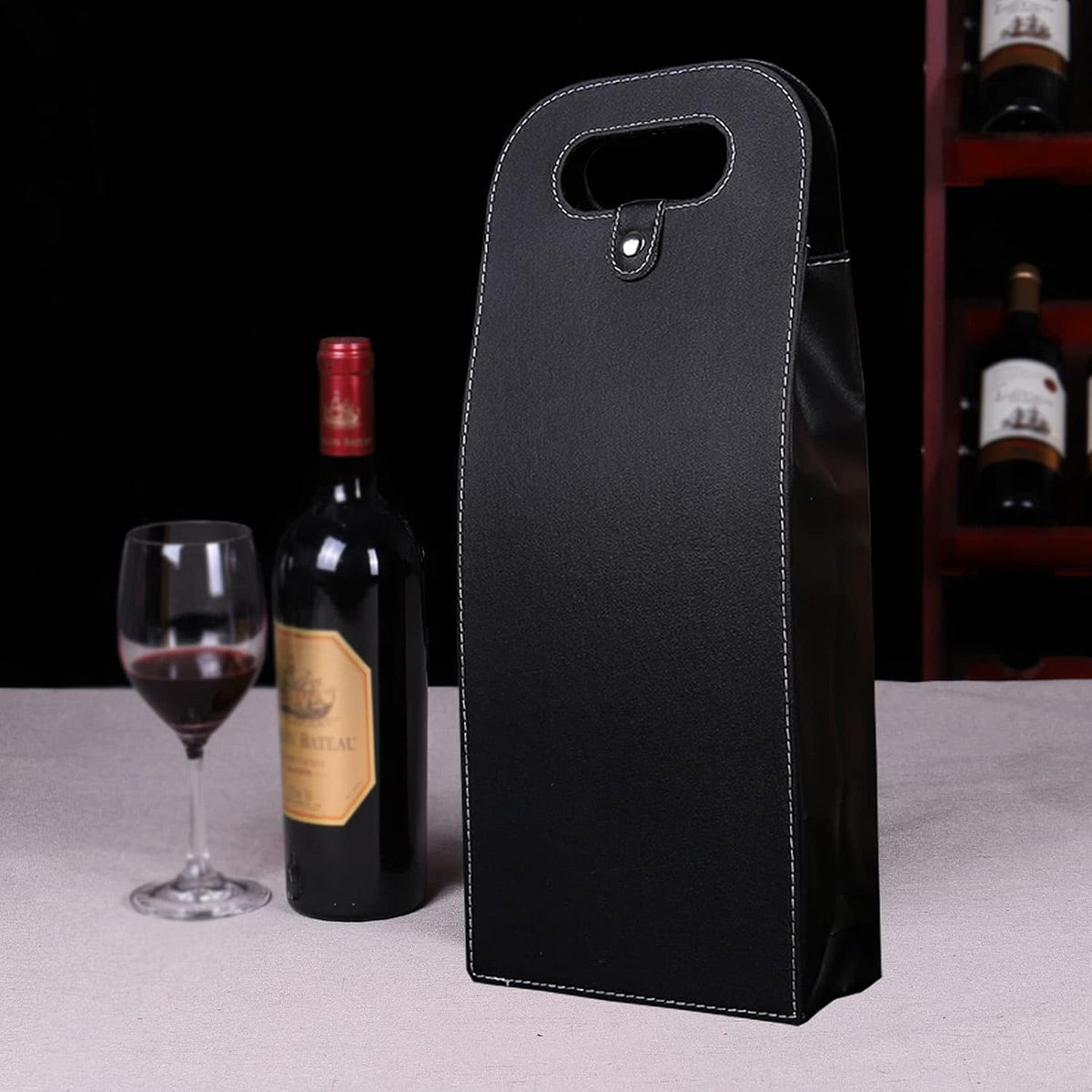PU Leather Wine Tote Bag Single Double Bottle Foldable Carry Bag