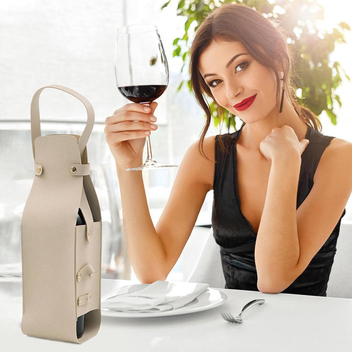 2PCS PU Leather Wine Tote Bag Portable Single Bottle Gift Carrier