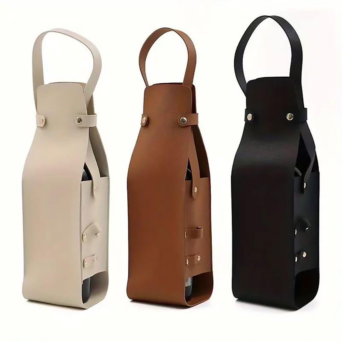 2PCS PU Leather Wine Tote Bag Portable Single Bottle Gift Carrier