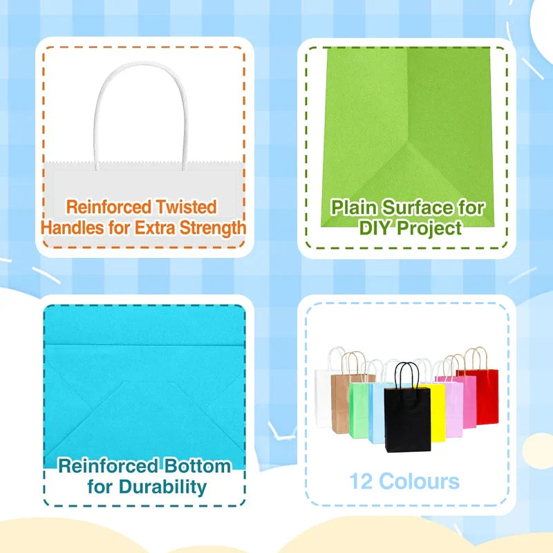Kraft Carry Shopping Paper Bags 20PCS 12Colours