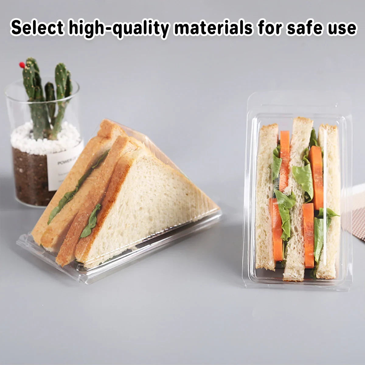 100pcs Transparent Triangle Plastic Sandwich Boxes
