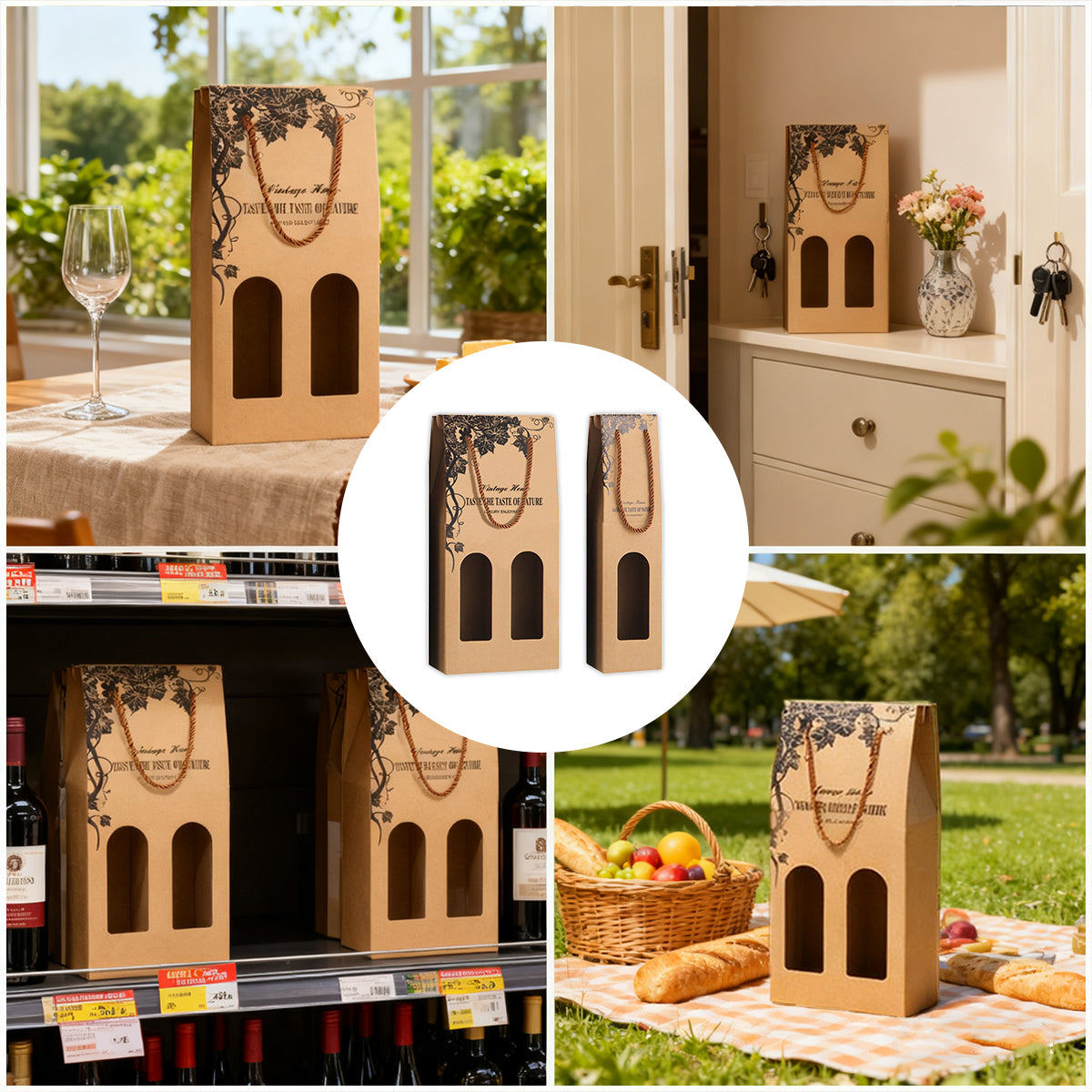 10PCS Wine Paper Bags Brown Kraft Single/Double Bottle Carrier