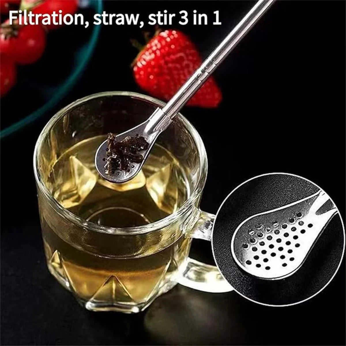 Straw Spoon Drink Strainer Stirrer 5PCS
